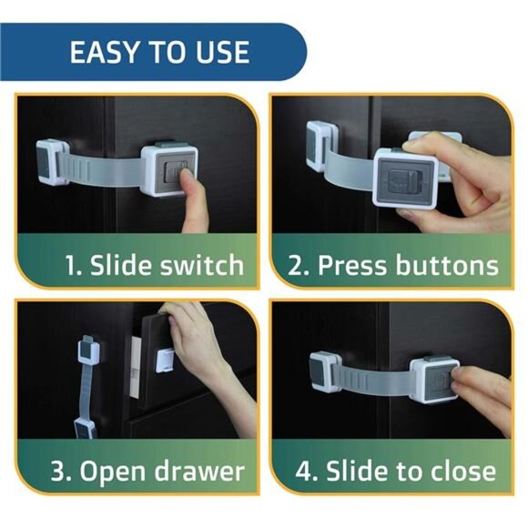 Child Safety Locks 4-Pack. Baby Proof Cabinets with Adjustable Strap Length - Picture 4 of 7